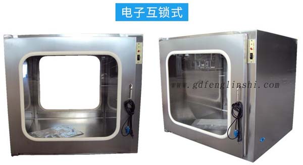 電子互鎖傳遞窗內(nèi)部采用集成電路，電磁鎖， 控制面板，指示燈等實(shí)現(xiàn)連鎖